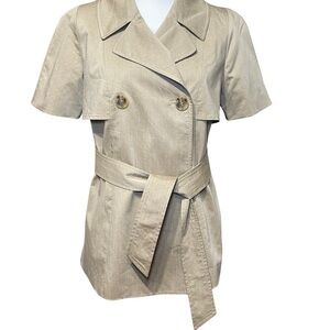 Nine West Tan Trench Coat Lightweight Suit Jacket, Short Sleeve, Size 8